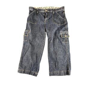 Lee Cargo Capri Jeans Size 12 Medium Acid Wash Comfort Waistband Relaxed Fit